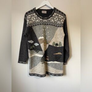 VINTAGE D’Alliard’s Intarsia Knit Winter Scene Wool Blend Sweater